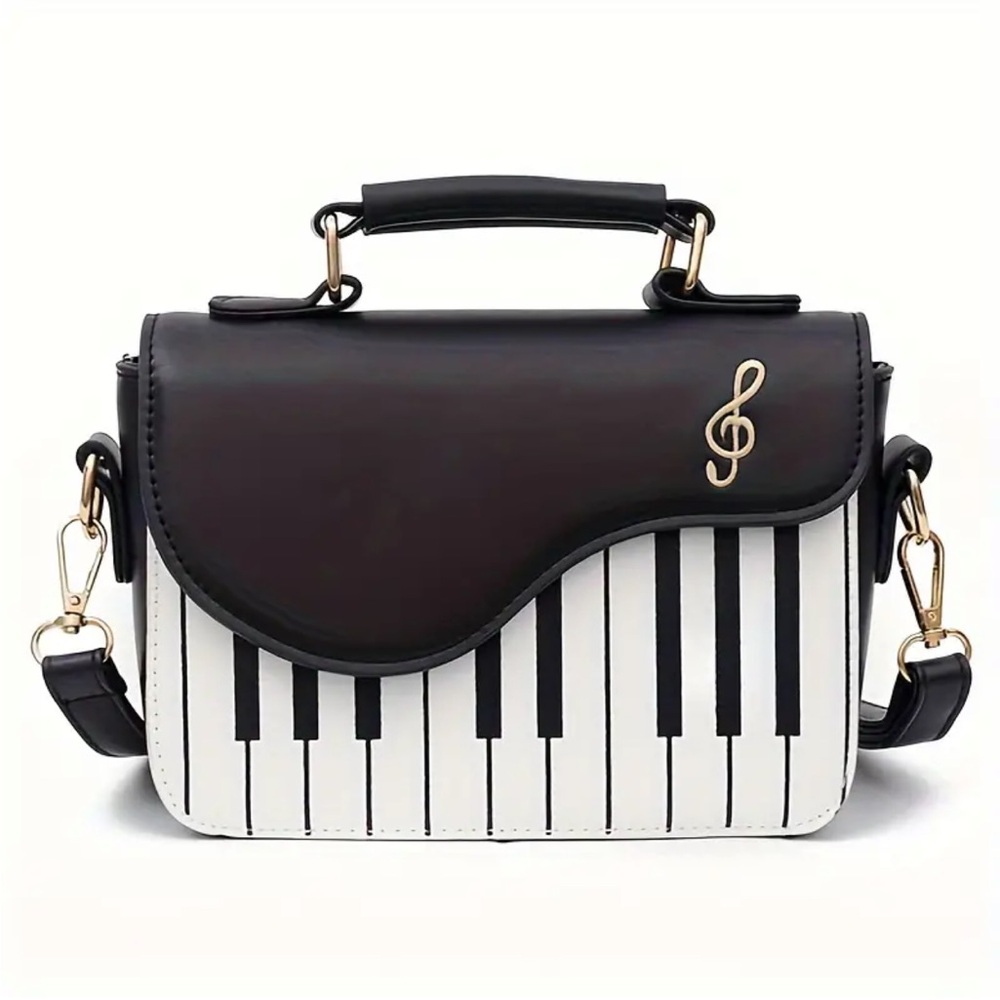 Musical Piano Satchel Purse Shoulder Bag w/Removable Strap